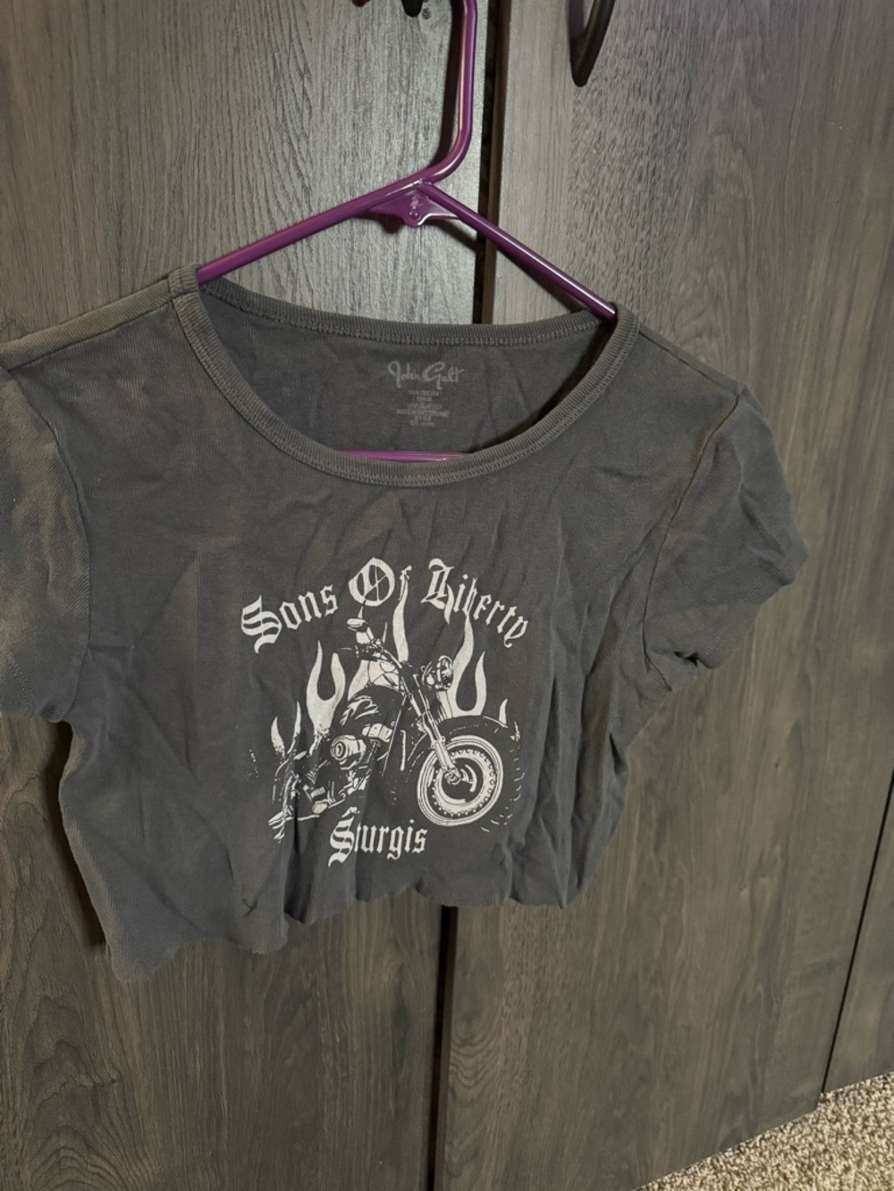 Brandy Melville John Galt Gray Crewneck Tee with White Print cropped